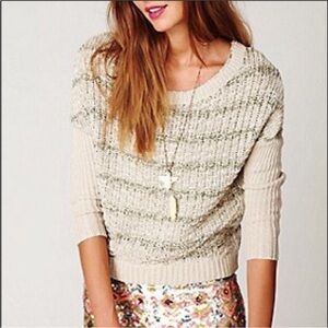 FREE PEOPLE Slubby Striped Pullover Sweater – Sea Mist – Size S